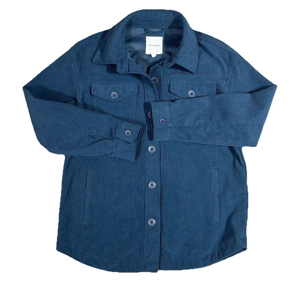 Anthropologie Avec Les Filles Womens Blue Corduroy Shacket Pockets Size Medium